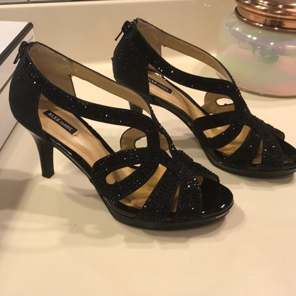 Black Rhinestone Dress Sandals Sz 